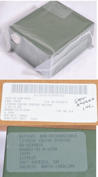 BA-5590/U un-used Military Radio Lithium Battery with Date code 1004C Saft