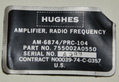 PRC-104 AM-6874 Name Plate corner missing